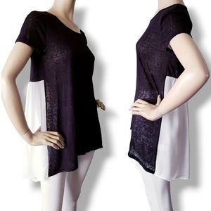Jella C Black & White Burnout Chiffon High Low Mixed Media Top